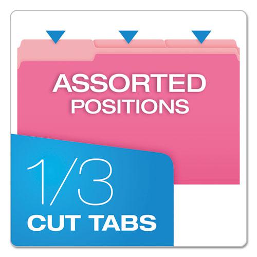 Colored File Folders, 1/3-Cut Tabs: Assorted, Legal Size, Pink/Light Pink, 100/Box. Picture 2