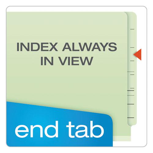 End Tab Classification Folders, 2" Expansion, 1 Divider, 4 Fasteners, Legal Size, Pale Green Exterior, 10/Box. Picture 2