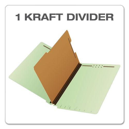 End Tab Classification Folders, 2" Expansion, 1 Divider, 4 Fasteners, Legal Size, Pale Green Exterior, 10/Box. Picture 4