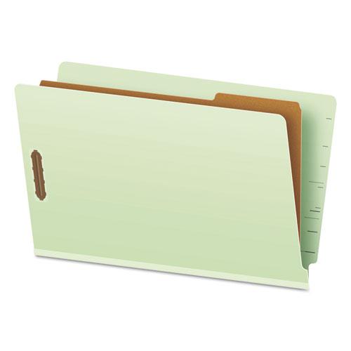 End Tab Classification Folders, 2" Expansion, 1 Divider, 4 Fasteners, Legal Size, Pale Green Exterior, 10/Box. Picture 1