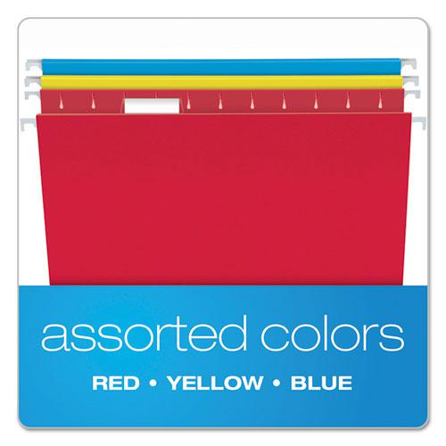Colored Hanging Folders, Letter Size, 1/5-Cut Tabs, Three-Color Assortment, 25/Box. Picture 3