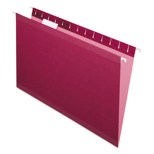 Colored Reinforced Hanging Folders, Legal Size, 1/5-Cut Tabs, Burgundy, 25/Box. Picture 1