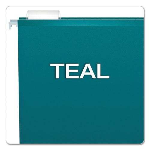 Colored Reinforced Hanging Folders, Legal Size, 1/5-Cut Tabs, Teal, 25/Box. Picture 3