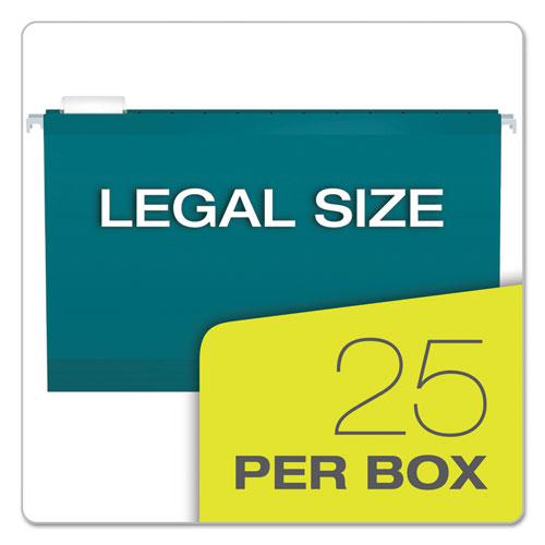 Colored Reinforced Hanging Folders, Legal Size, 1/5-Cut Tabs, Teal, 25/Box. Picture 5