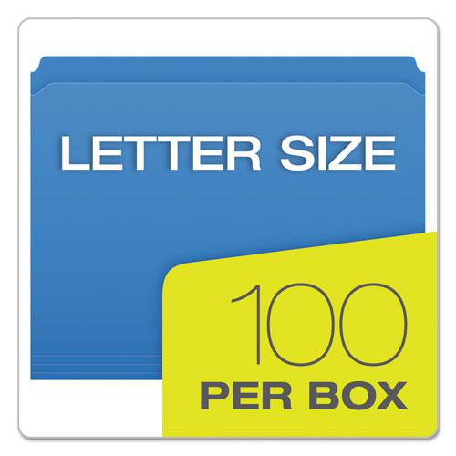 Double-Ply Reinforced Top Tab Colored File Folders, Straight Tabs, Letter Size, 0.75" Expansion, Blue, 100/Box. Picture 6