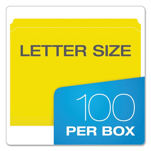 Double-Ply Reinforced Top Tab Colored File Folders, Straight Tabs, Letter Size, 0.75" Expansion, Yellow, 100/Box. Picture 6