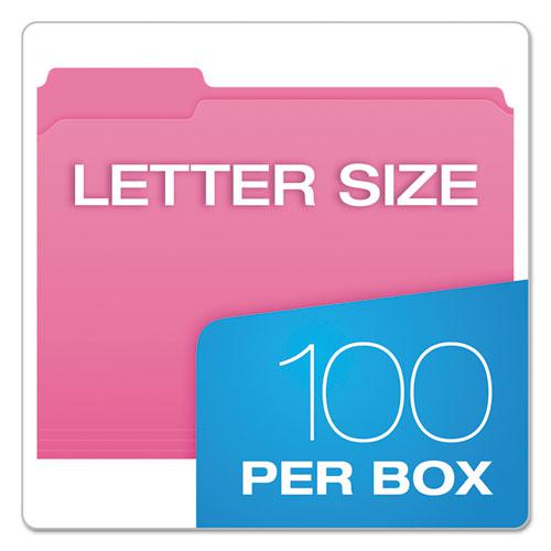 Double-Ply Reinforced Top Tab Colored File Folders, 1/3-Cut Tabs: Assorted, Letter Size, 0.75" Expansion, Pink, 100/Box. Picture 6
