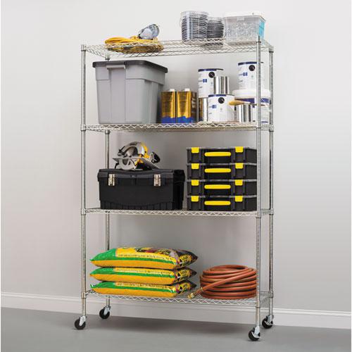 NSF Certified 4-Shelf Wire Shelving Kit with Casters, 48w x 18d x 72h, Silver. Picture 4