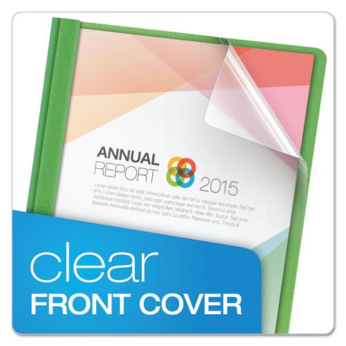 Clear Front Standard Grade Report Cover, Three-Prong Fastener, 0.5" Capacity, 8.5 x 11, Clear/Green, 25/Box. Picture 2