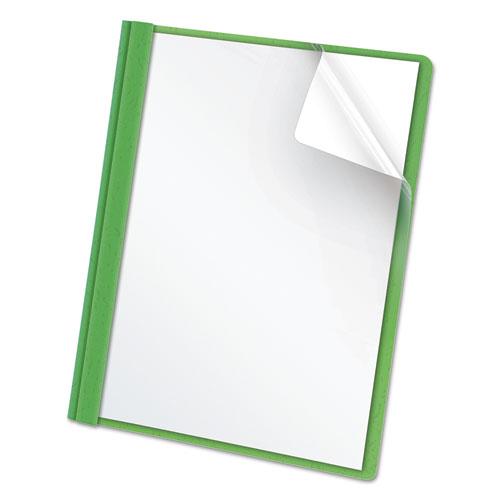 Clear Front Standard Grade Report Cover, Three-Prong Fastener, 0.5" Capacity, 8.5 x 11, Clear/Green, 25/Box. Picture 1