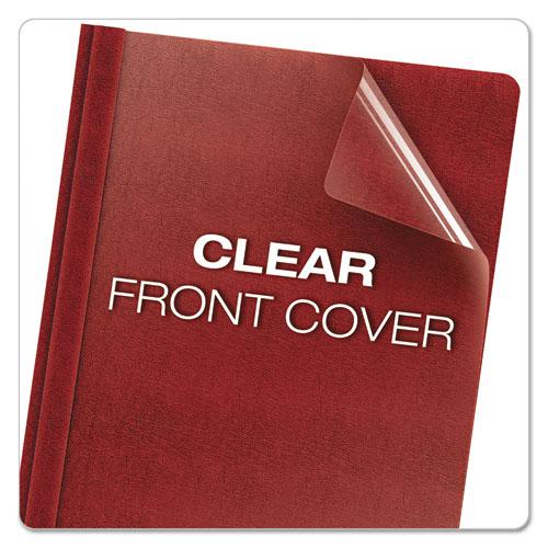 Clear Front Premium Report Cover, Three-Prong Fastener, 0.5" Capacity,  8.5 x 11, Clear/Red, 25/Box. Picture 3