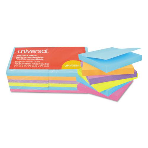 Self-Stick Note Pads, 3" x 3", Assorted Bright Colors, 100 Sheets/Pad, 12 Pads/Pack. Picture 1