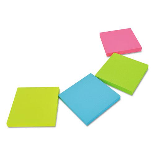 Self-Stick Note Pads, 3" x 3", Assorted Neon Colors, 100 Sheets/Pad, 12 Pads/Pack. Picture 4