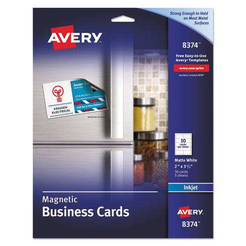 Magnetic Business Cards, Inkjet, 2 x 3.5, White, 30 Cards, 10 Cards/Sheet, 3 Sheets/Pack. Picture 1