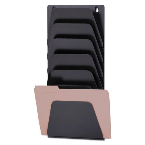 Wall File Holder, 7 Sections, Legal/Letter Size, 9.43" x 2.88" x 22.38", Black. Picture 1