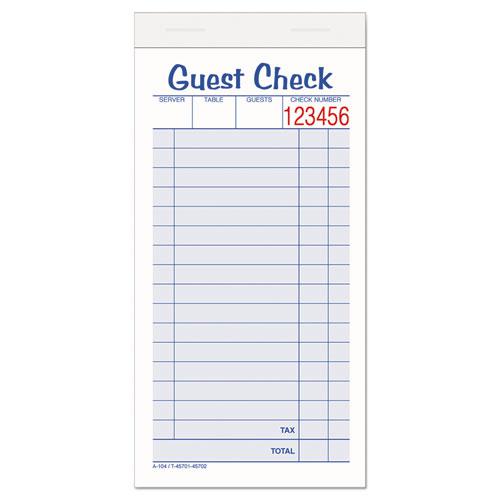 Guest Check Pad, Two-Part Carbonless, 6.38 x 3.38, 50 Forms Total. Picture 1