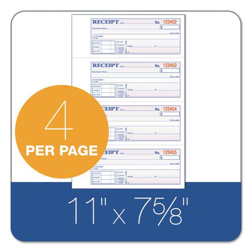 TOPS 3-Part Hardbound Receipt Book, Three-Part Carbonless, 7 x 2.75, 4/Page, 200 Forms. Picture 2