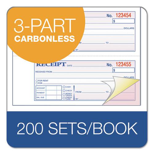 TOPS 3-Part Hardbound Receipt Book, Three-Part Carbonless, 7 x 2.75, 4/Page, 200 Forms. Picture 3