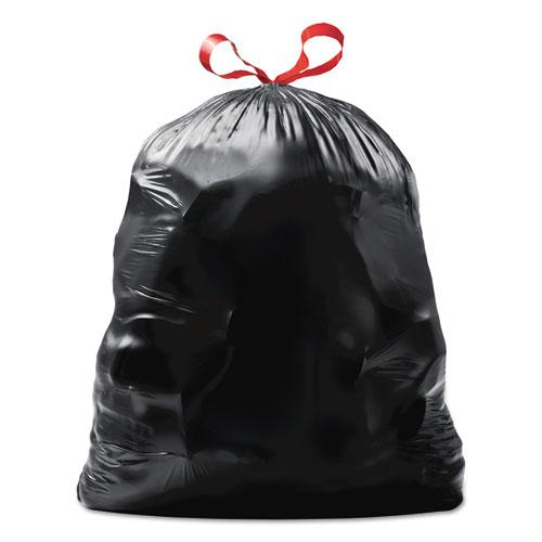 Drawstring Large Trash Bags, 30 gal, 1.05 mil, 30" x 33", Black, 15/Box. Picture 3
