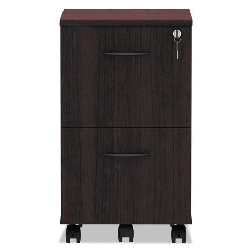 Alera Valencia Series Mobile Pedestal, Left or Right, 2 Legal/Letter-Size File Drawers, Mahogany, 15.38" x 20" x 26.63". Picture 2