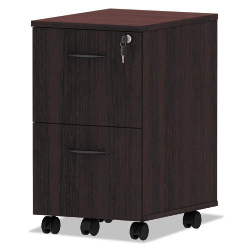 Alera Valencia Series Mobile Pedestal, Left or Right, 2 Legal/Letter-Size File Drawers, Mahogany, 15.38" x 20" x 26.63". Picture 3