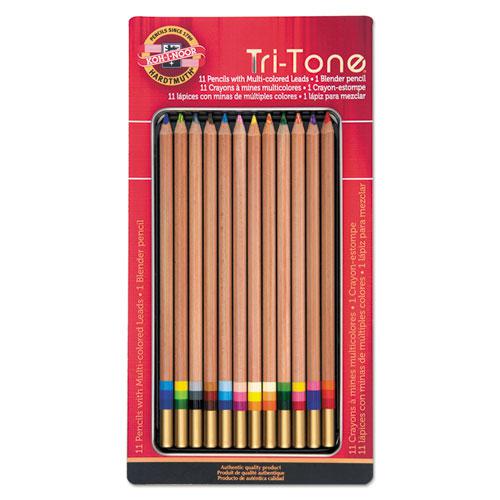 Tri-Tone Color Pencils, 3.8 mm, Assorted Tri-Tone Lead Colors, Tan Barrel, Dozen. Picture 1