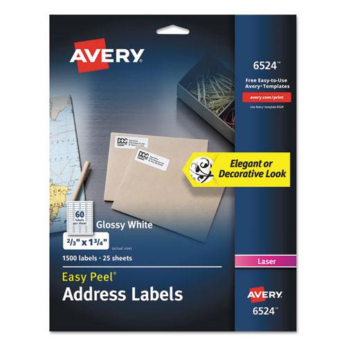 Glossy White Easy Peel Mailing Labels w/ Sure Feed Technology, Laser Printers, 0.66 x 1.75, White, 60/Sheet, 25 Sheets/Pack. Picture 1