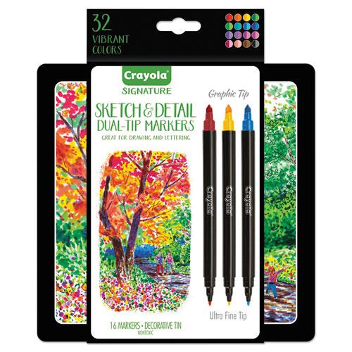 Sketch and Detail Dual Ended Markers, Extra-Fine/Fine Bullet Tips, Assorted Colors, 16/Set. Picture 1