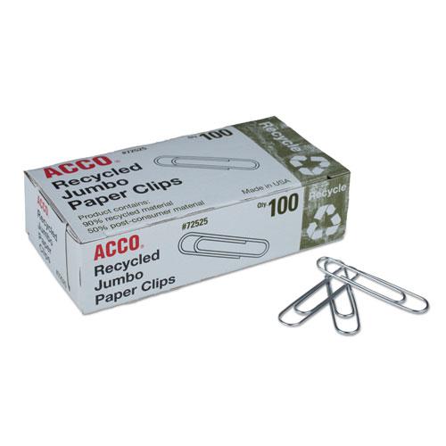 Recycled Paper Clips, Jumbo, Smooth, Silver, 100 Clips/Box, 10 Boxes/Pack. Picture 1