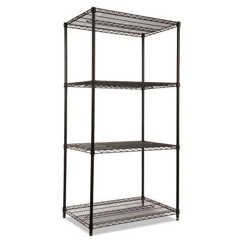 NSF Certified Industrial Four-Shelf Wire Shelving Kit, 36w x 24d x 72h, Black. The main picture.
