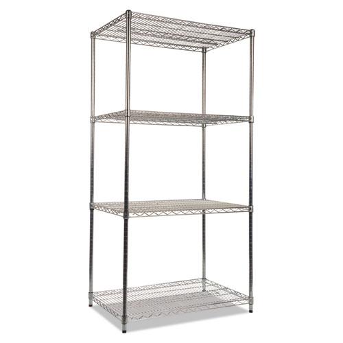 NSF Certified Industrial Four-Shelf Wire Shelving Kit, 36w x 24d x 72h, Silver. Picture 1