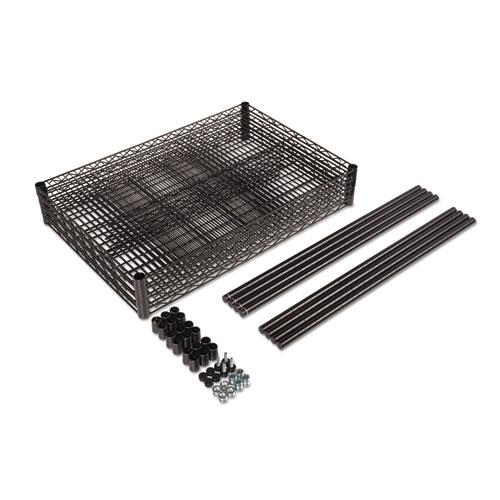 NSF Certified Industrial Four-Shelf Wire Shelving Kit, 36w x 24d x 72h, Black. Picture 6