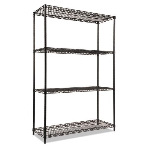 NSF Certified Industrial Four-Shelf Wire Shelving Kit, 48w x 18d x 72h, Black. Picture 1