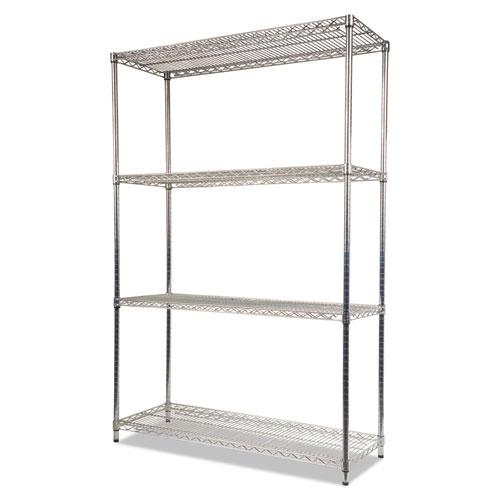 NSF Certified Industrial Four-Shelf Wire Shelving Kit, 48w x 18d x 72h, Silver. Picture 4