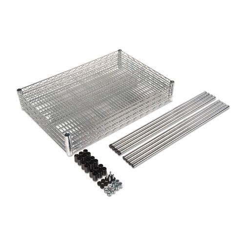 NSF Certified Industrial Four-Shelf Wire Shelving Kit, 36w x 24d x 72h, Silver. Picture 6