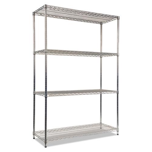 NSF Certified Industrial Four-Shelf Wire Shelving Kit, 48w x 18d x 72h, Silver. Picture 1