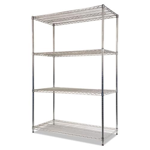 NSF Certified Industrial Four-Shelf Wire Shelving Kit, 48w x 24d x 72h, Silver. Picture 3