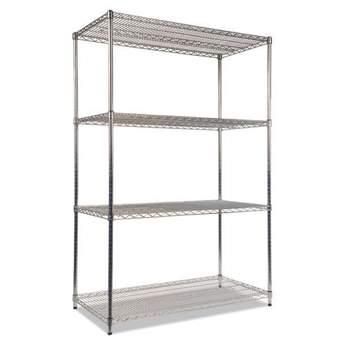 NSF Certified Industrial Four-Shelf Wire Shelving Kit, 48w x 24d x 72h, Silver. Picture 1