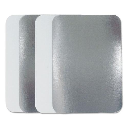 Flat Board Lids, For 1.5 lb Oblong Pans, Silver, Paper, 500 /Carton. Picture 1