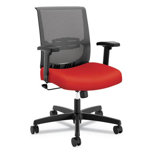 Convergence Mid-Back Task Chair, Swivel-Tilt, Supports Up to 275 lb, 16.5" to 21" Seat Height, Red Seat, Black Back/Base. Picture 1