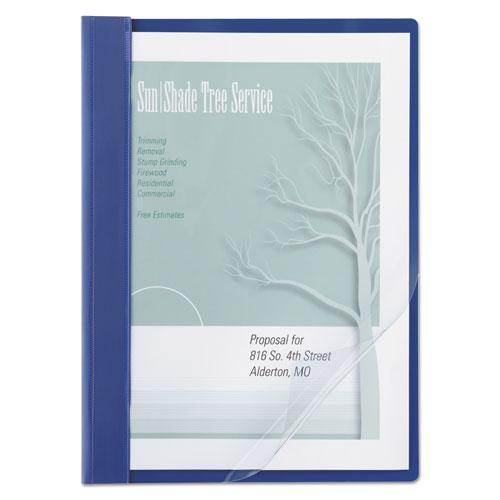 Clear Front Vinyl Report Cover, Prong Fastener, 0.5" Capacity,  8.5 x 11, Clear/Blue. Picture 1