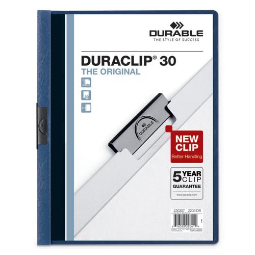 Vinyl DuraClip Report Cover, Letter, Holds 30 Pages, Clear/Dark Blue, 25/Box. Picture 1