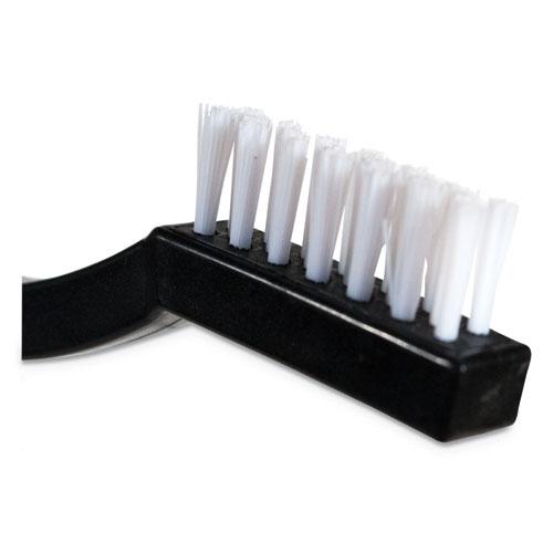 Flo-Pac Utility Toothbrush Style Maintenance Brush, White Nylon Bristles, 7.25" Brush, 7" Black Polypropylene Handle. Picture 4