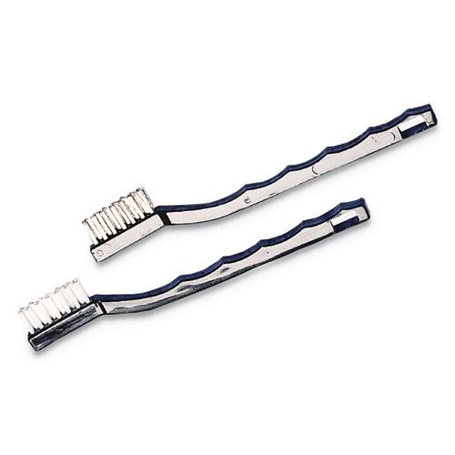 Flo-Pac Utility Toothbrush Style Maintenance Brush, White Nylon Bristles, 7.25" Brush, 7" Black Polypropylene Handle. Picture 5