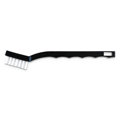 Flo-Pac Utility Toothbrush Style Maintenance Brush, White Nylon Bristles, 7.25" Brush, 7" Black Polypropylene Handle. Picture 1