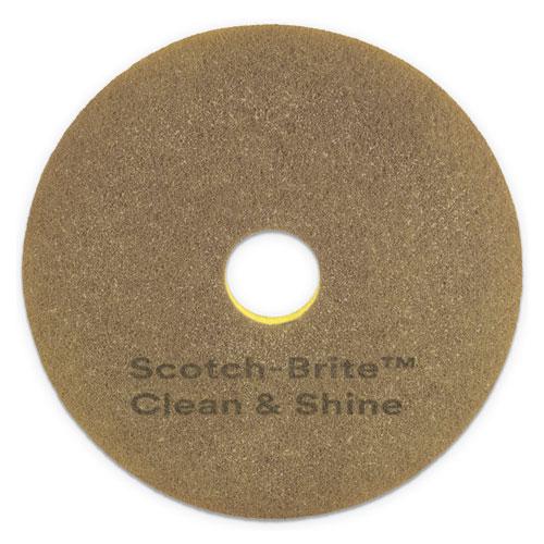 Clean and Shine Pad, 20" Diameter, Brown/Yellow, 5/Carton. Picture 1