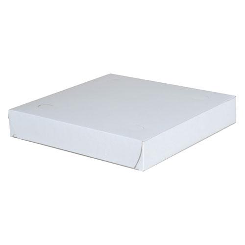 Clay-Coated Paperboard Pizza Boxes, 9w x 9d x 1 1/2h, White, 100/Carton. Picture 1