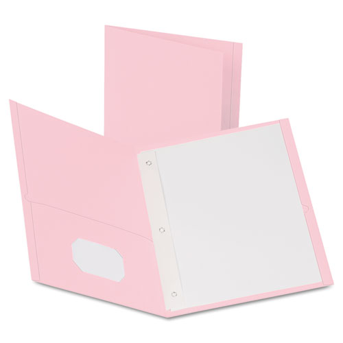 Twin-Pocket Folders with 3 Fasteners, 0.5" Capacity, 11 x 8.5, Pink,25/Box. Picture 1