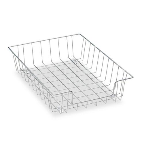 Wire Desk Tray Organizer, 1 Section, Letter Size Files, 10" x 14.13" x 3", Silver. Picture 1