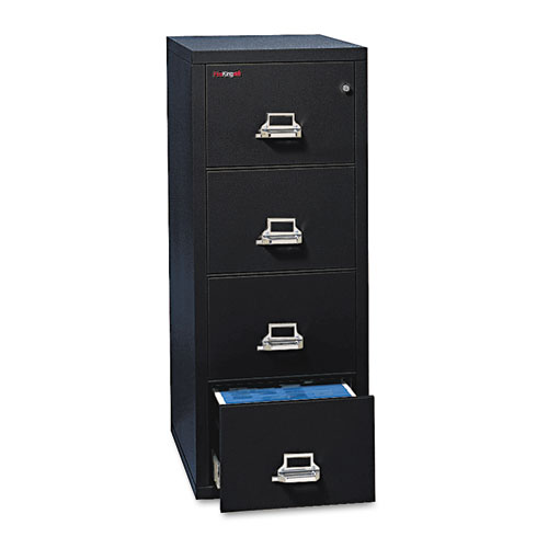 Insulated Vertical File, 1-Hour Fire Protection, 4 Letter-Size File Drawers, Black, 17.75" x 25" x 52.75". Picture 1